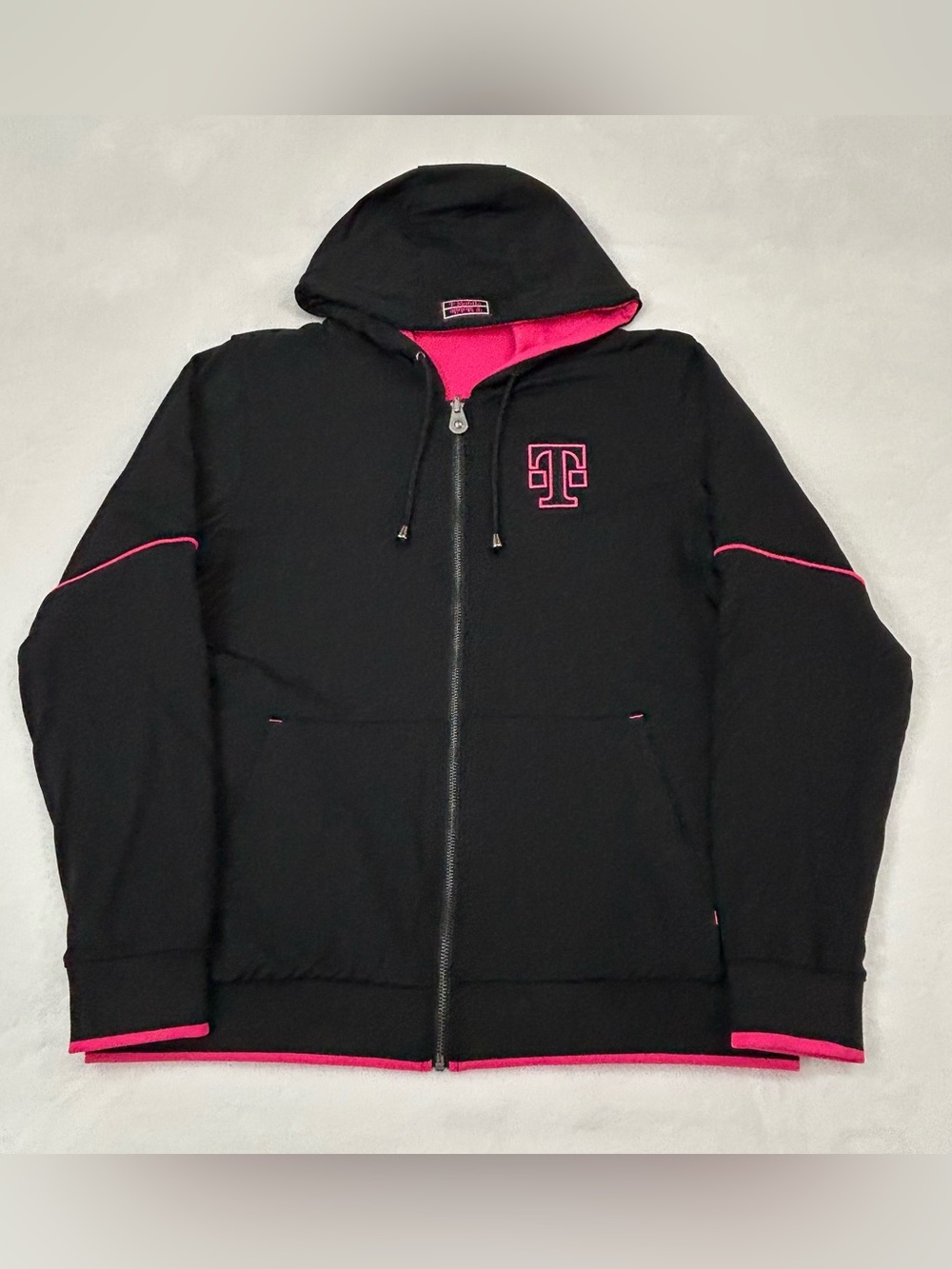 T-Mobile Black & Pink Full Zip Up Reversible Hoodie Sweatshirt Women’s Size L